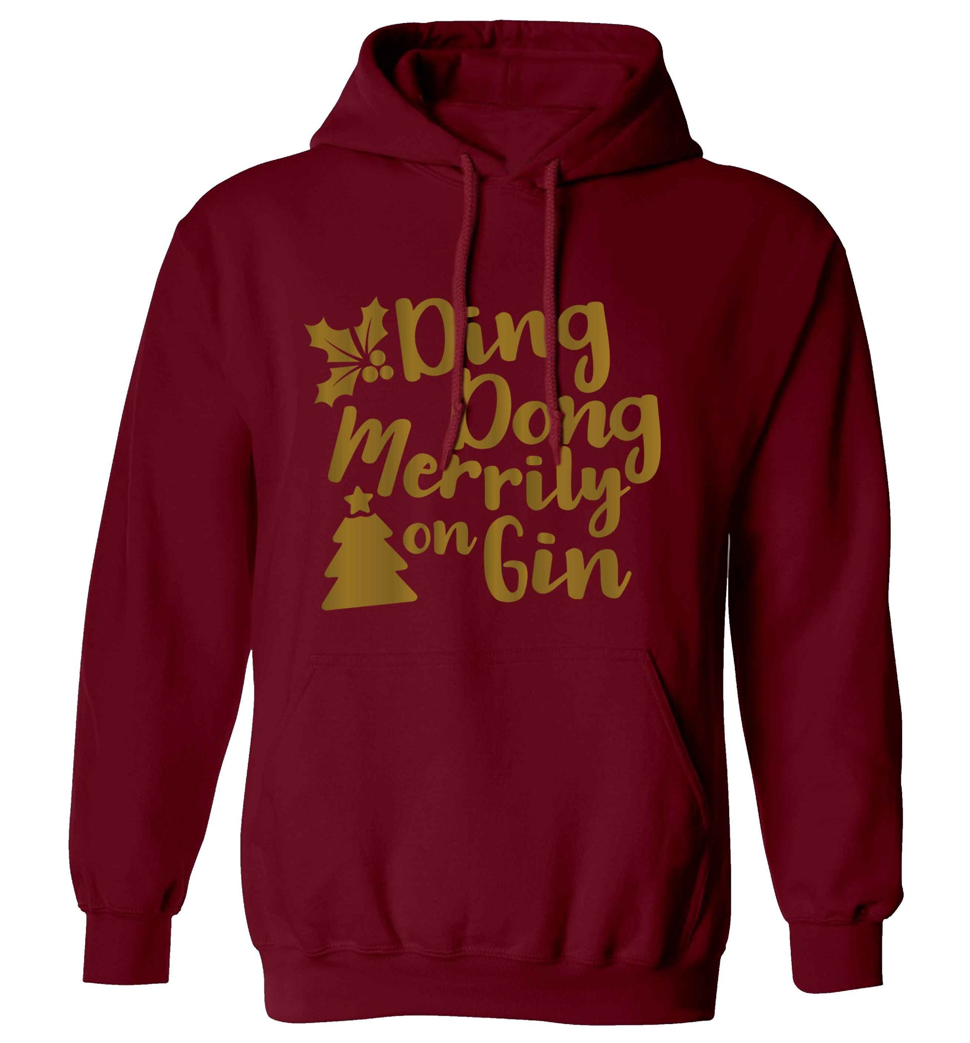 Ding dong merrily on gin adults unisex maroon hoodie 2XL