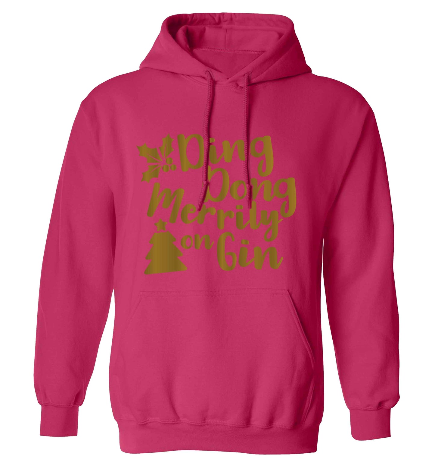 Ding dong merrily on gin adults unisex pink hoodie 2XL