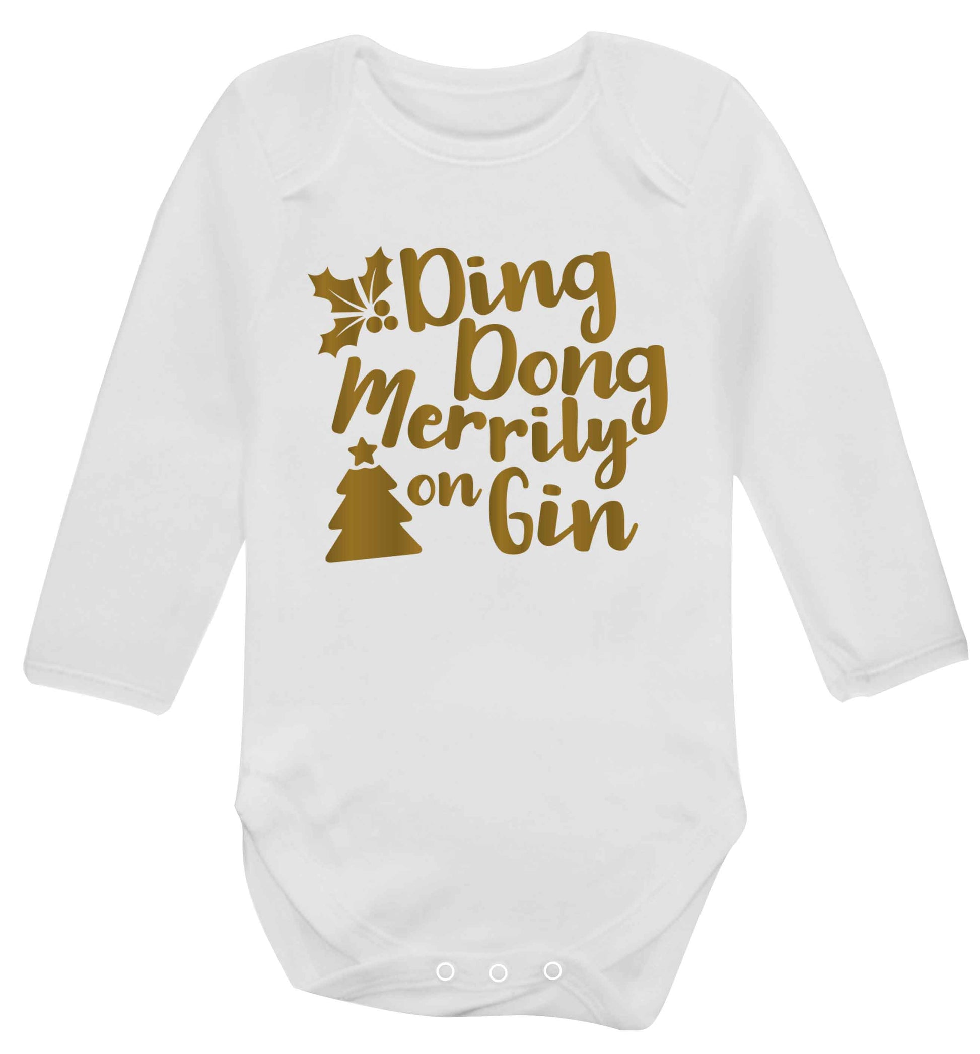 Ding dong merrily on gin Baby Vest long sleeved white 6-12 months