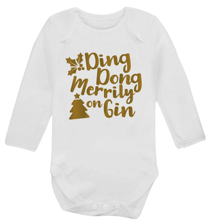 Ding dong merrily on gin Baby Vest long sleeved white 6-12 months