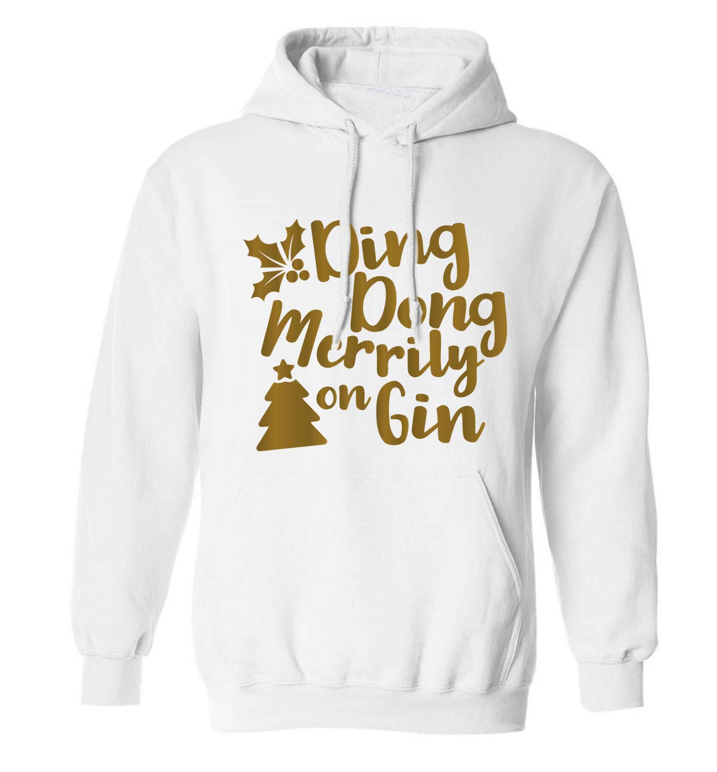 Ding dong merrily on gin adults unisex white hoodie 2XL