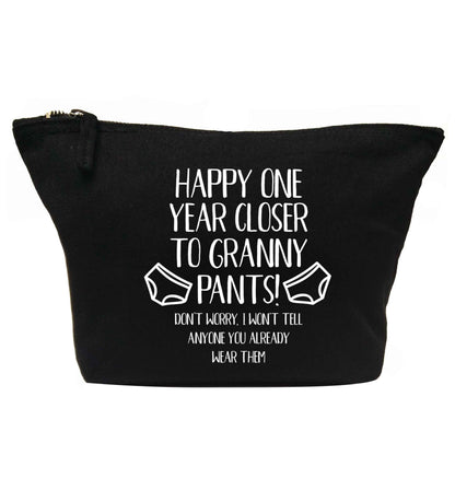 Happy one year closer to granny pants | makeup / wash bag