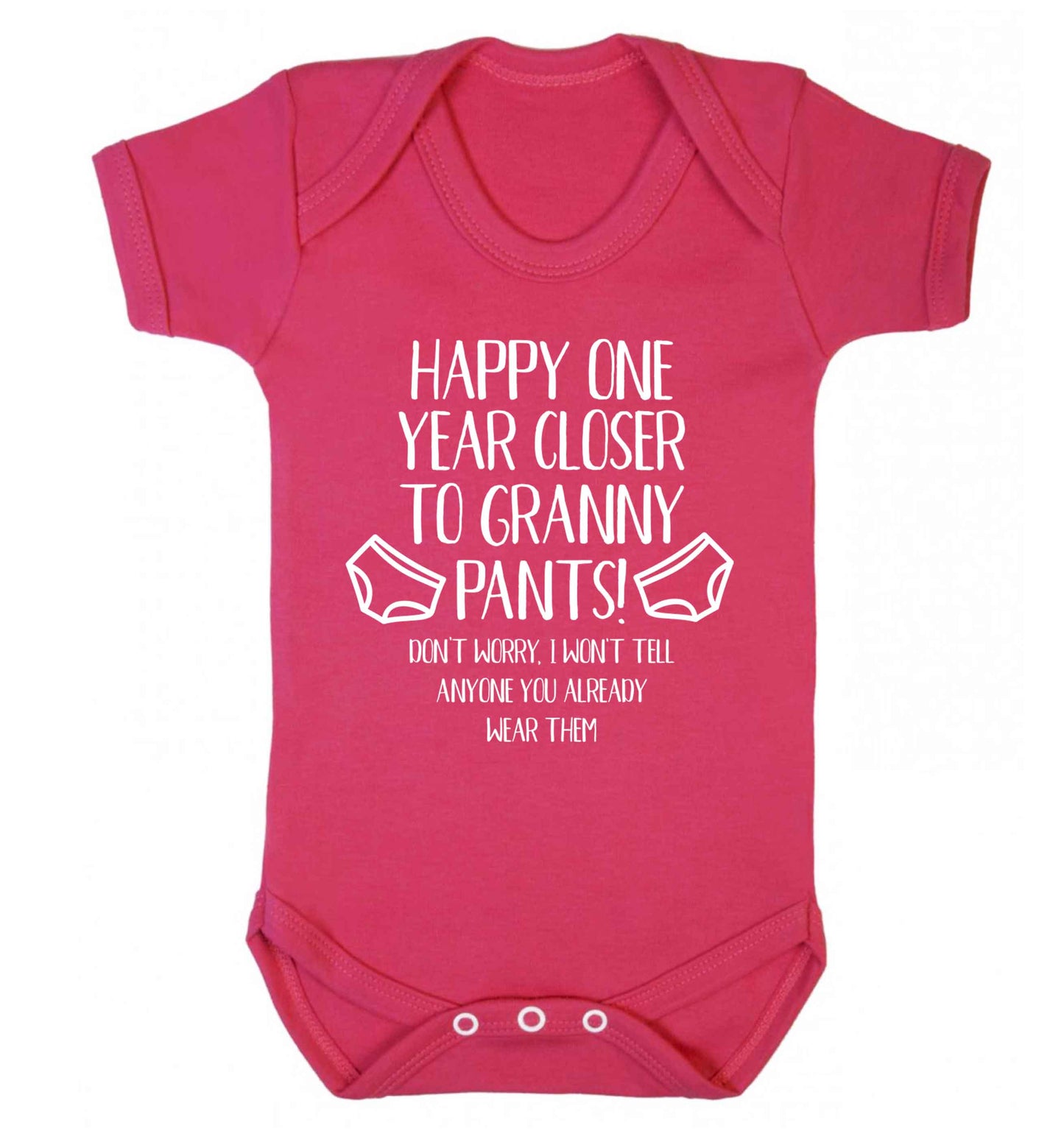 Happy one year closer to granny pants Baby Vest dark pink 18-24 months