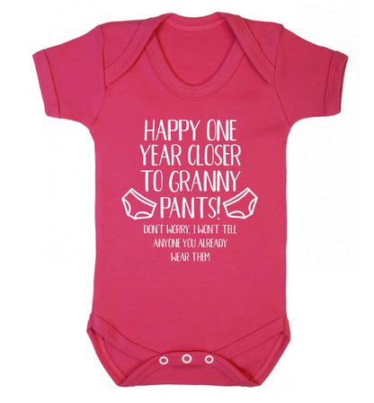 Happy one year closer to granny pants Baby Vest dark pink 18-24 months