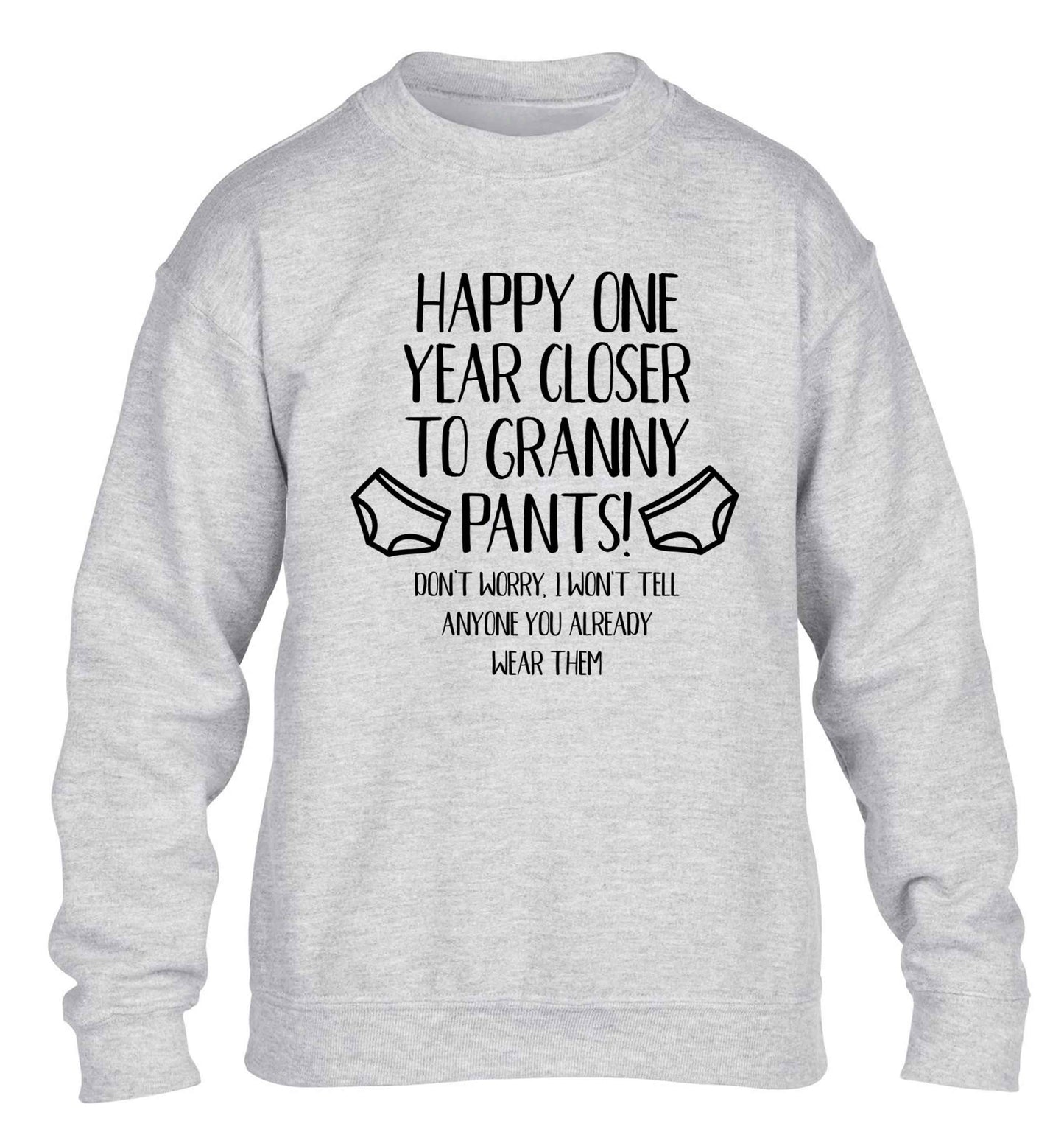 Happy one year closer to granny pants children's grey sweater 12-13 Years