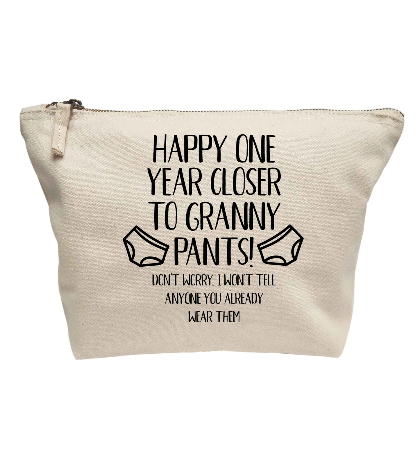 Happy one year closer to granny pants | makeup / wash bag