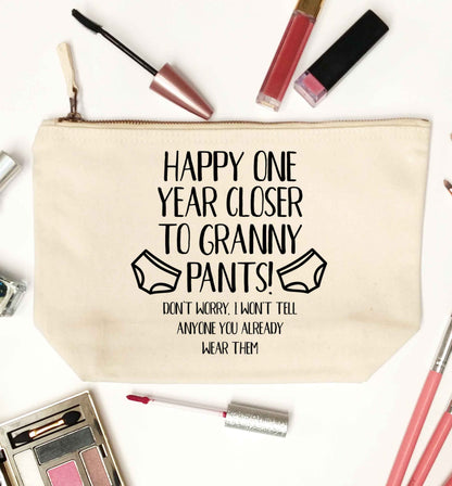 Happy one year closer to granny pants natural makeup bag