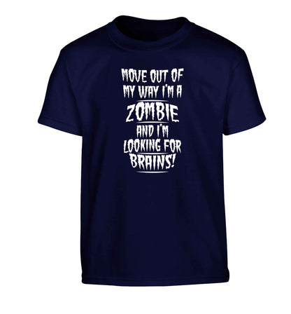 I'm a zombie and I'm looking for brains! Children's navy Tshirt 12-13 Years