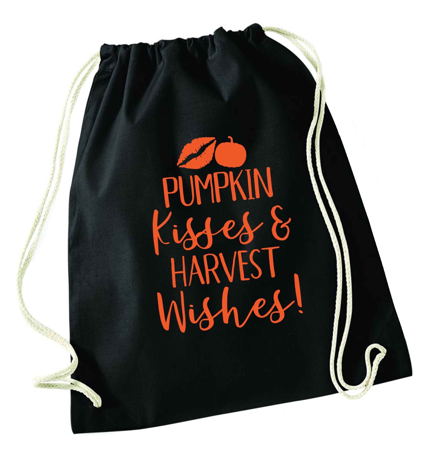 Pumpkin Kisses Harvest black drawstring bag