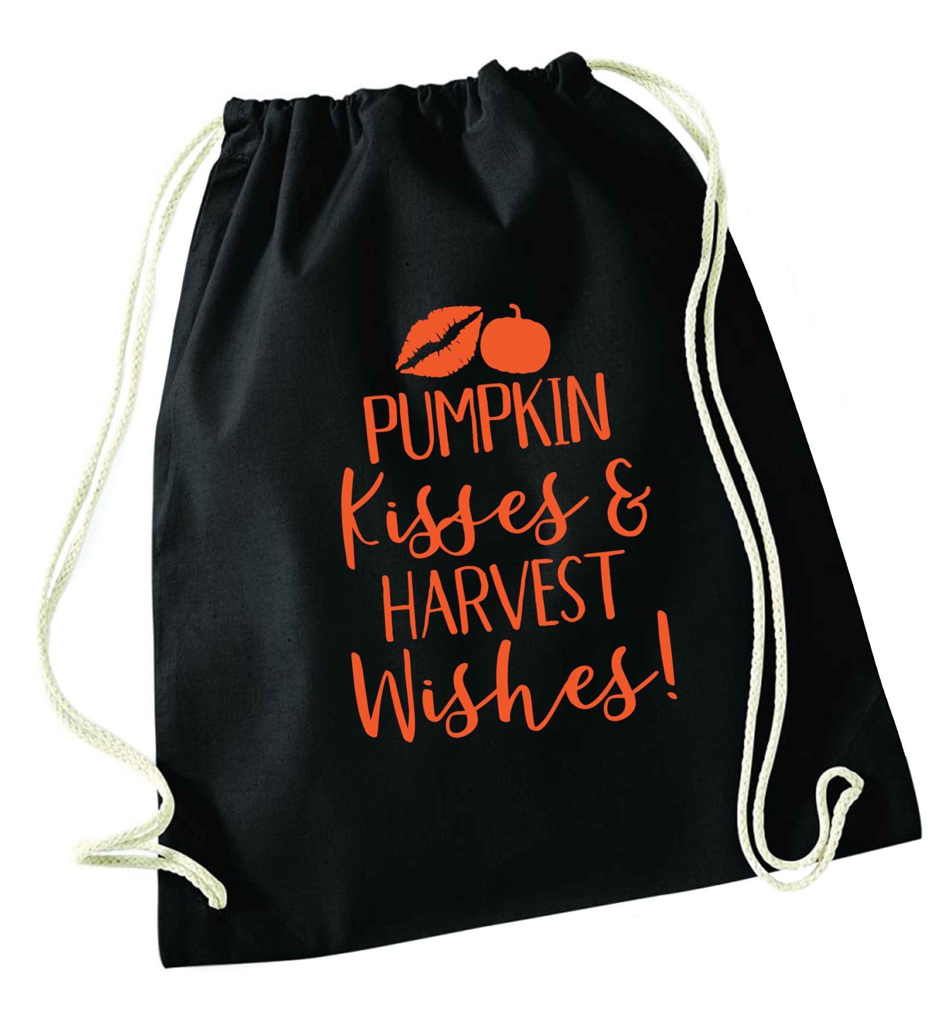 Pumpkin Kisses Harvest black drawstring bag