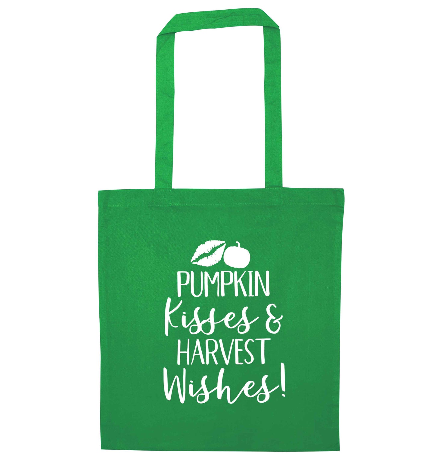 Pumpking kisses and harvest wishes green tote bag