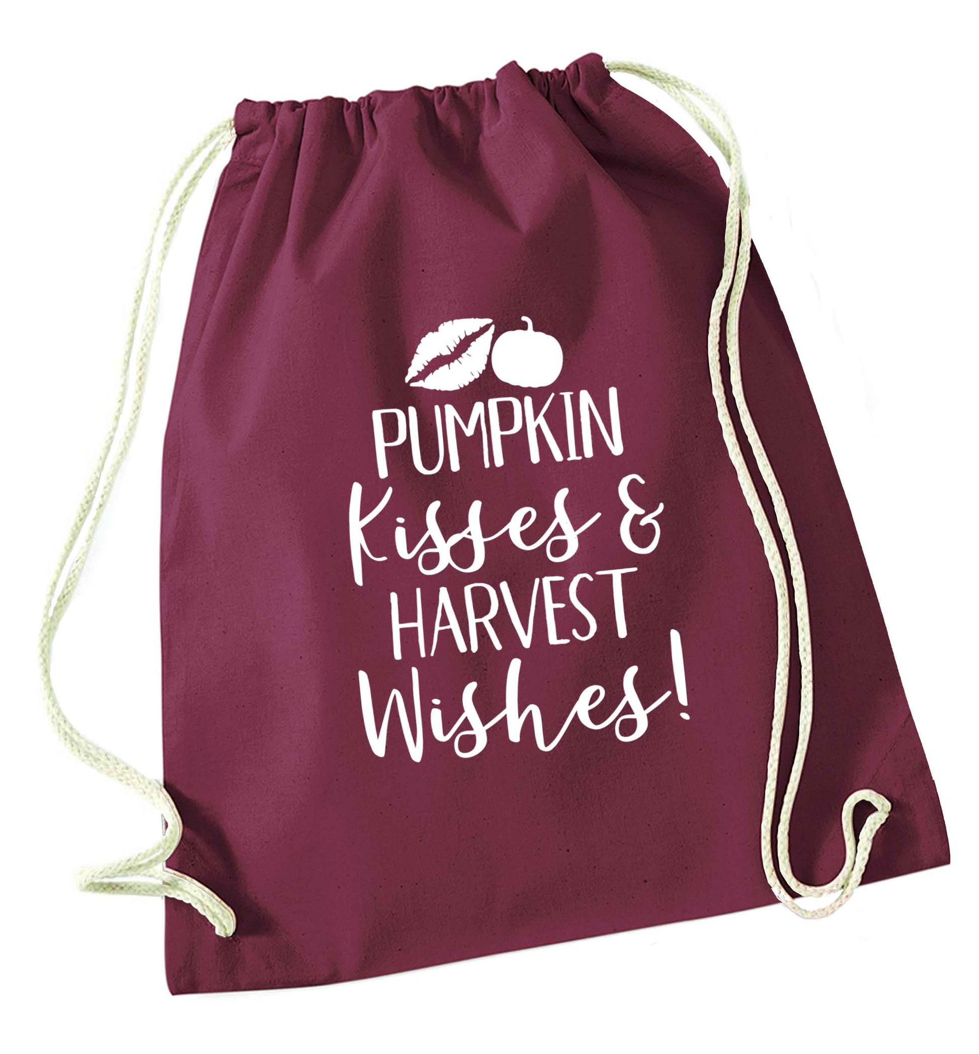 Pumpkin Kisses Harvest maroon drawstring bag