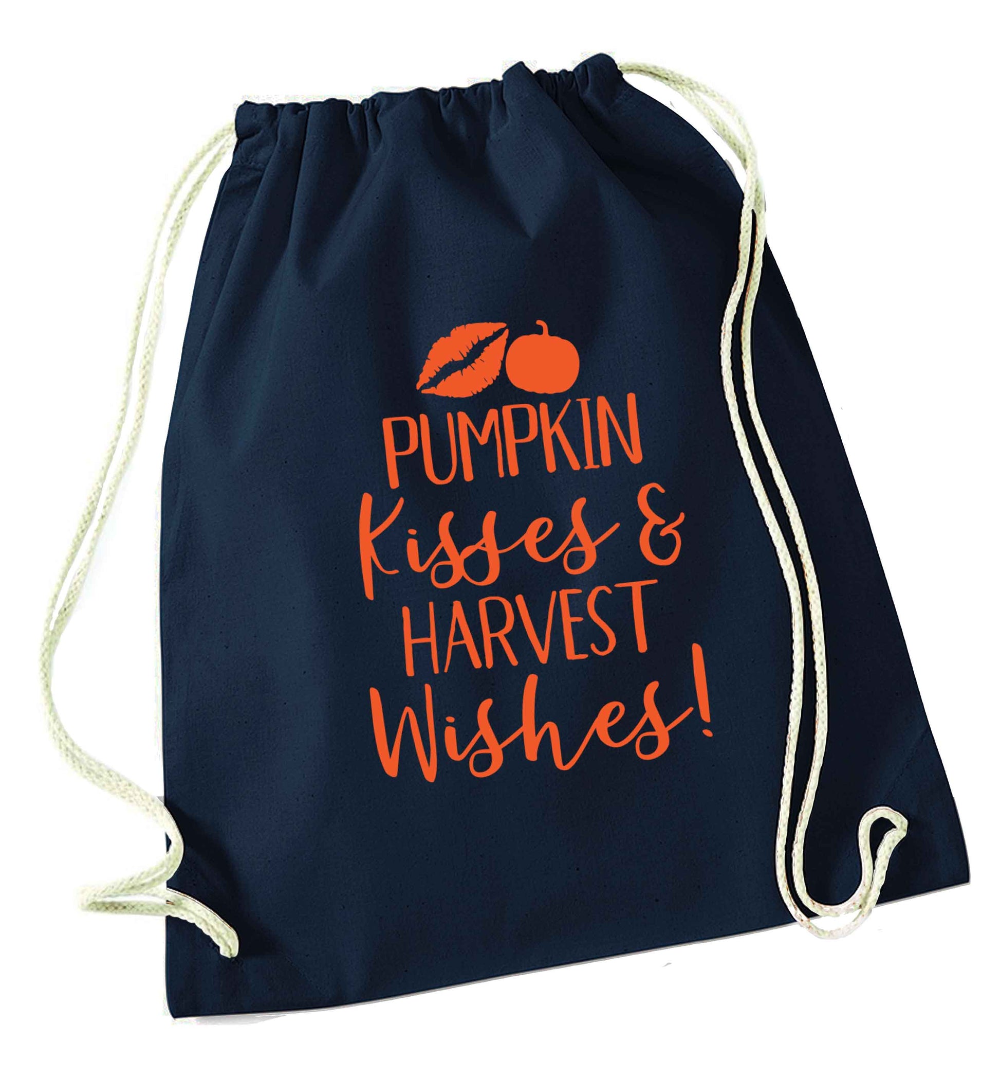 Pumpkin Kisses Harvest navy drawstring bag