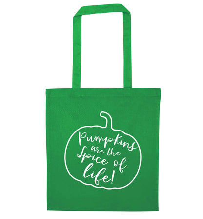 Pumpkins are the spice of life green tote bag