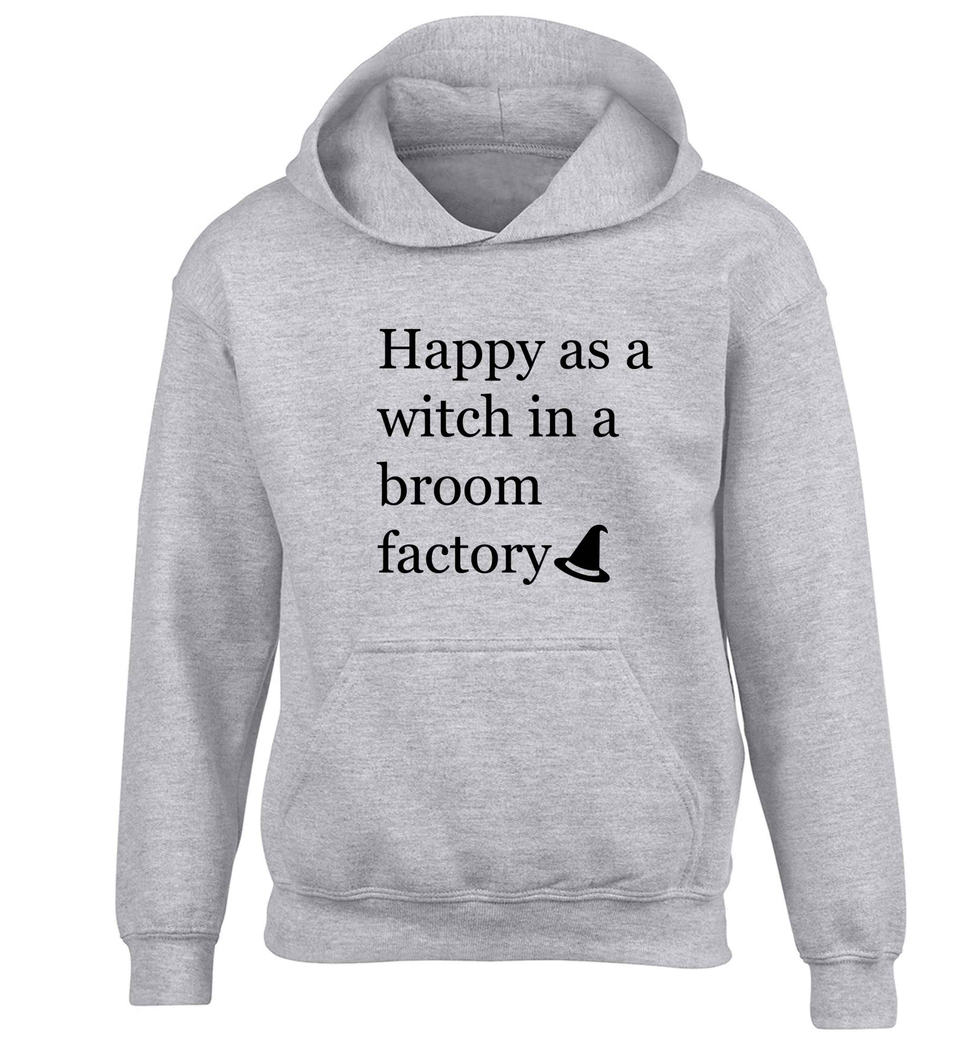 Happy as a witch in a broom factory children's grey hoodie 12-13 Years