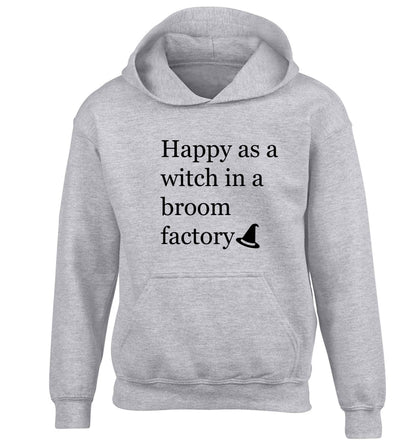 Happy as a witch in a broom factory children's grey hoodie 12-13 Years