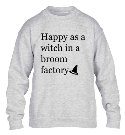Happy as a witch in a broom factory children's grey sweater 12-13 Years