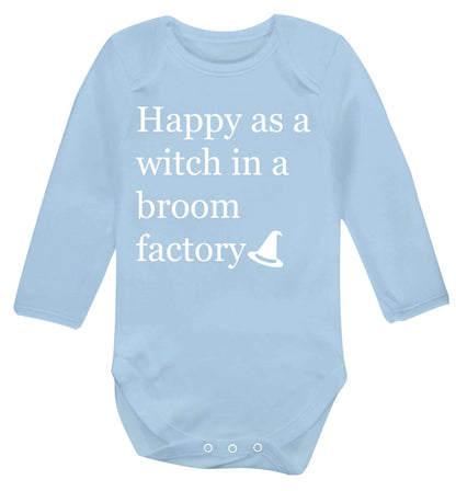 Happy as a witch in a broom factory Baby Vest long sleeved pale blue 6-12 months