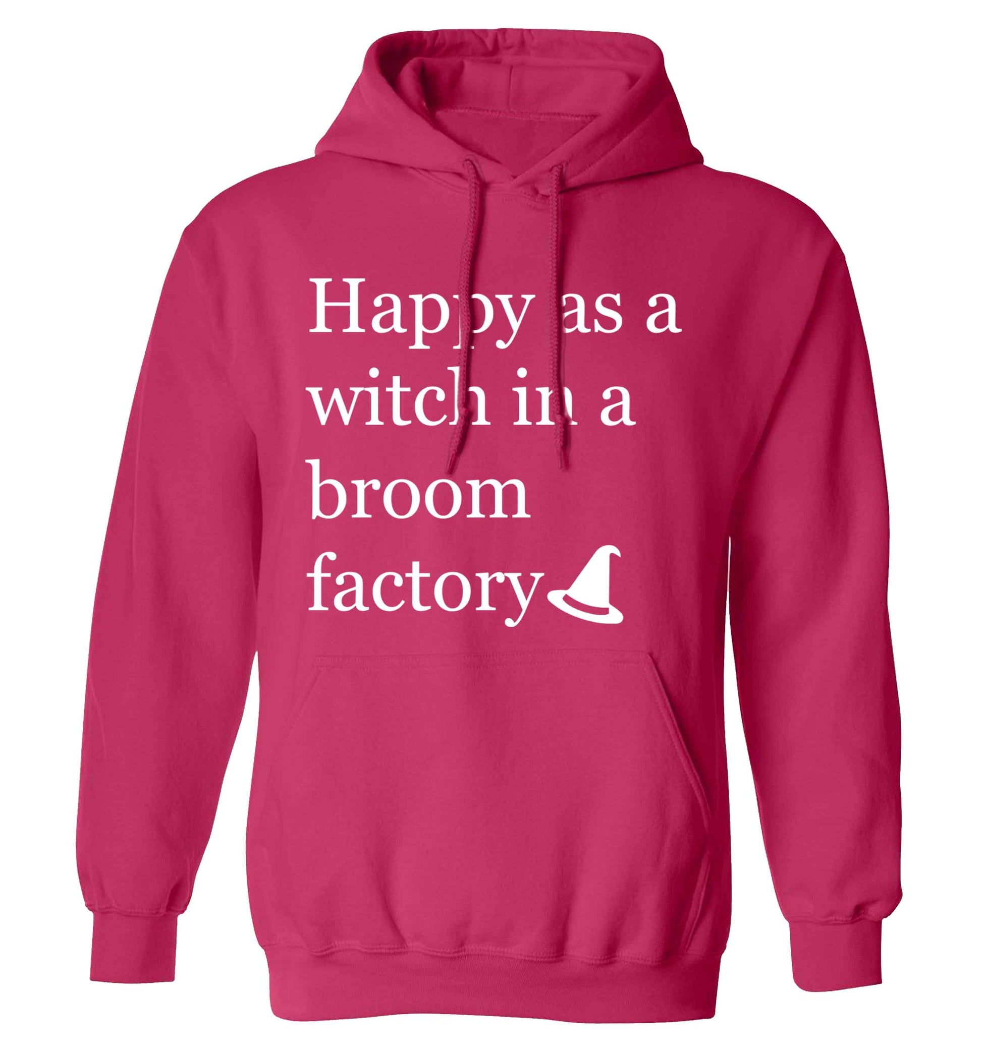 Happy as a witch in a broom factory adults unisex pink hoodie 2XL