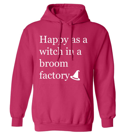 Happy as a witch in a broom factory adults unisex pink hoodie 2XL