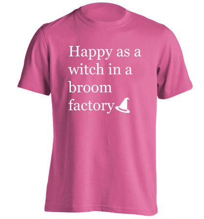 Happy as a witch in a broom factory adults unisex pink Tshirt 2XL