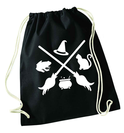 Witch symbol black drawstring bag