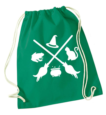 Witch symbol green drawstring bag