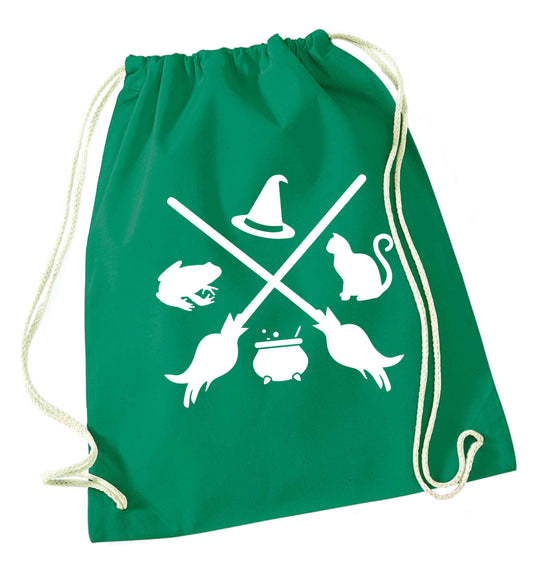 Witch symbol green drawstring bag