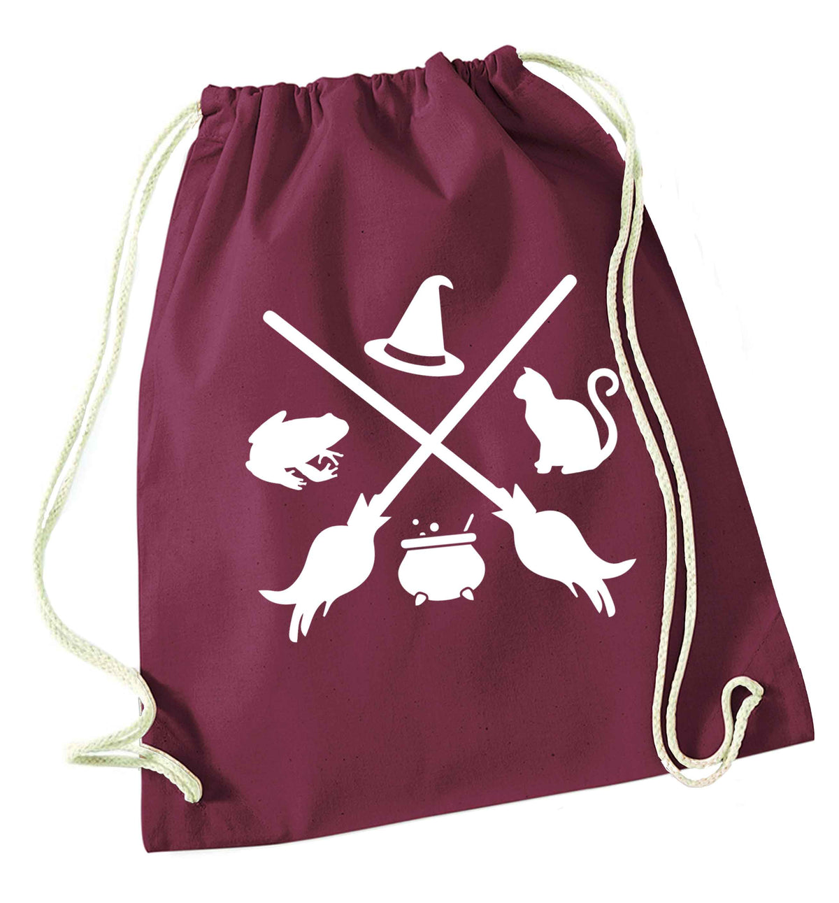 Witch symbol maroon drawstring bag