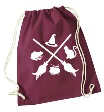 Witch symbol maroon drawstring bag