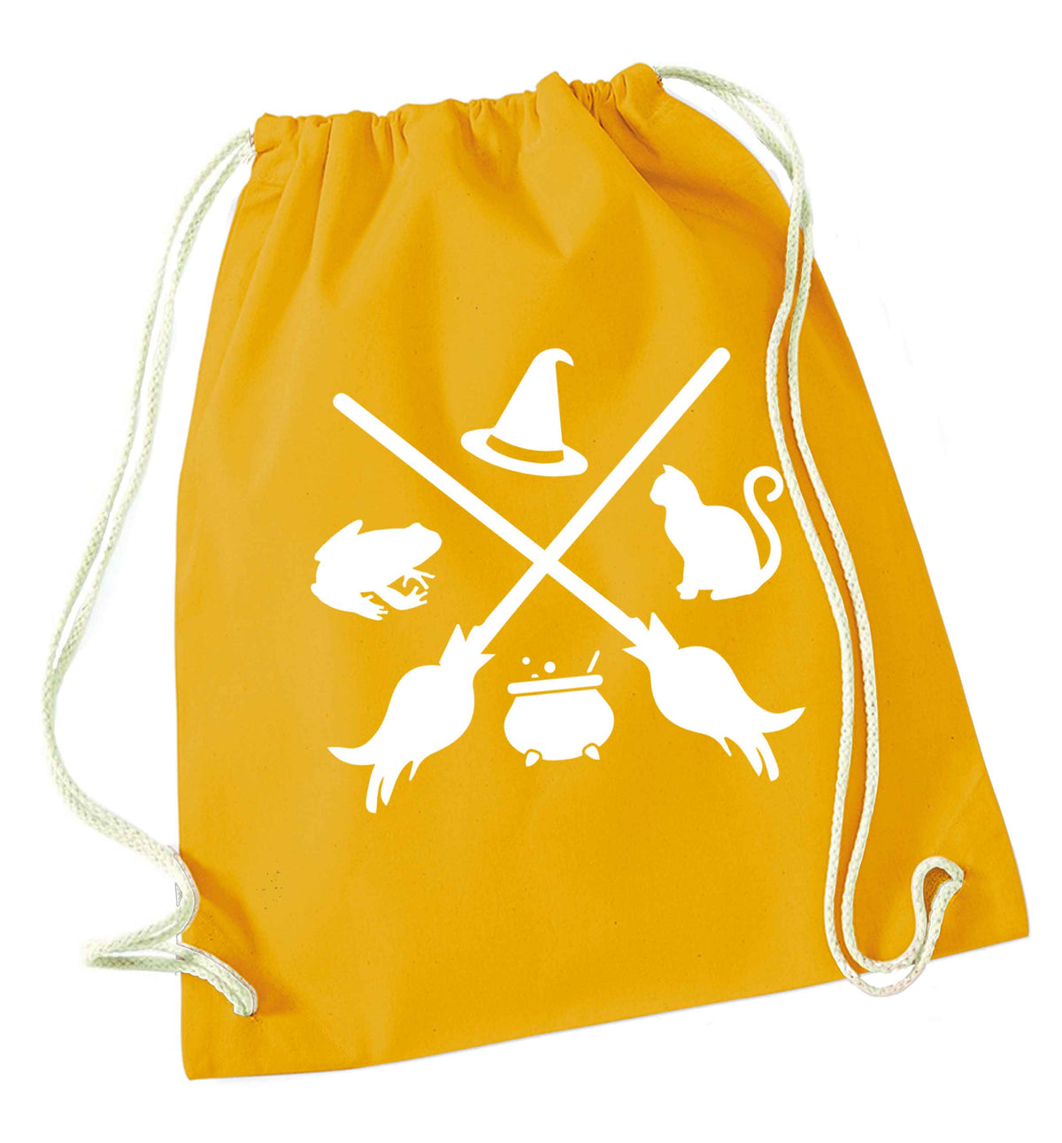 Witch symbol mustard drawstring bag