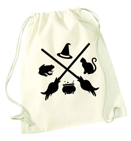 Witch symbol natural drawstring bag