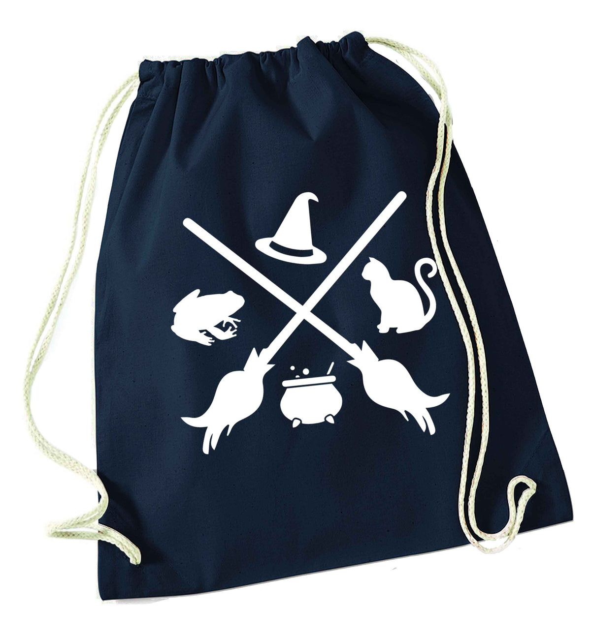 Witch symbol navy drawstring bag
