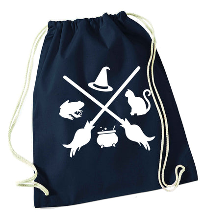 Witch symbol navy drawstring bag
