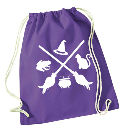 Witch symbol purple drawstring bag