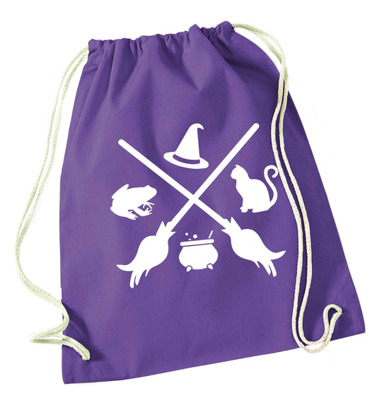 Witch symbol purple drawstring bag