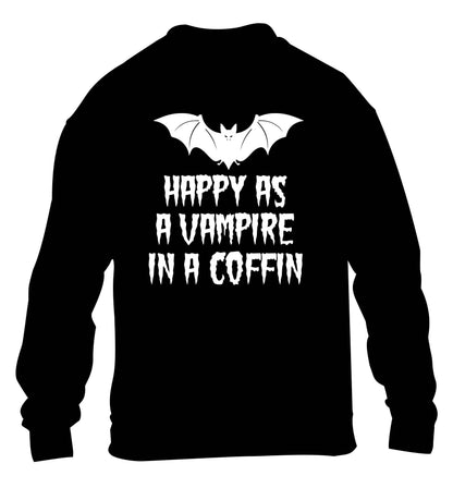 Happy as a vampire in a coffin children's black sweater 12-13 Years