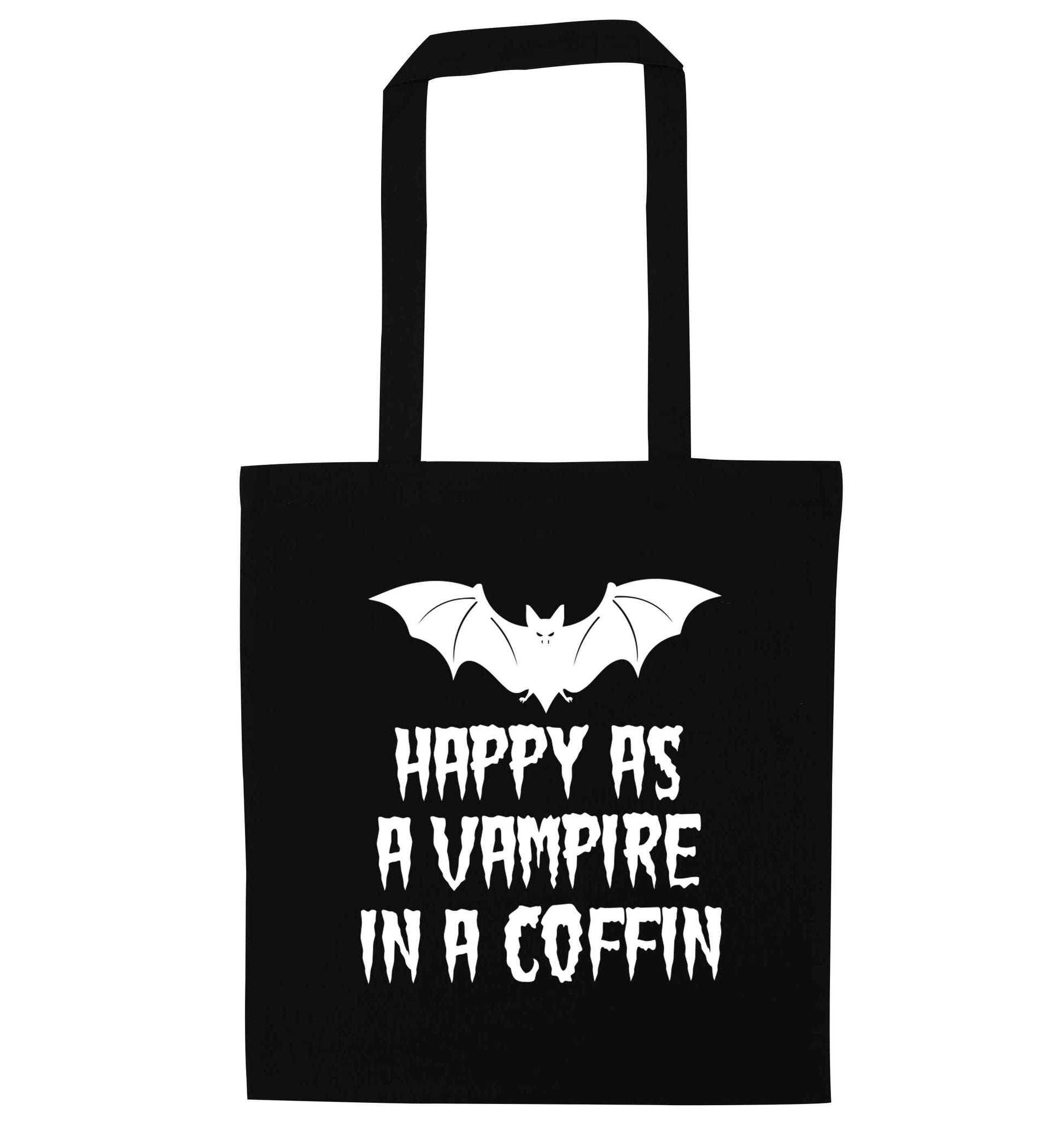 Happy as a vampire in a coffin black tote bag