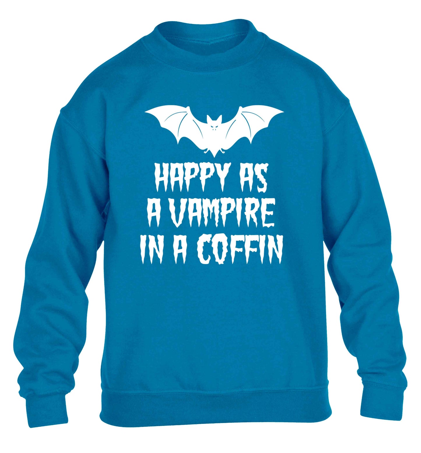 Happy as a vampire in a coffin children's blue sweater 12-13 Years