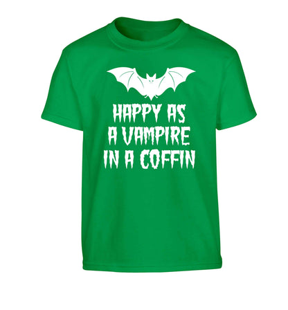 Happy as a vampire in a coffin Children's green Tshirt 12-13 Years