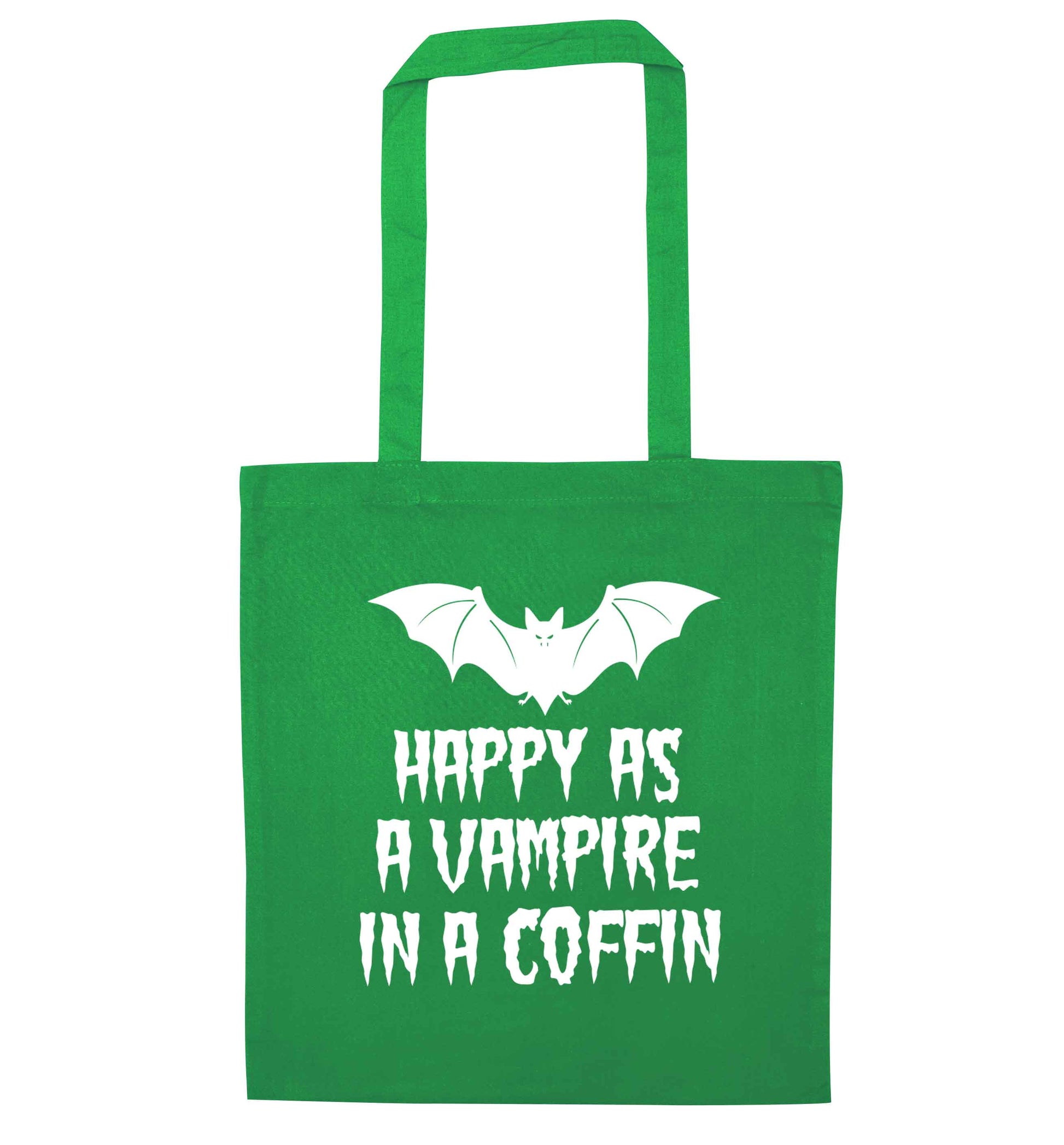 Happy as a vampire in a coffin green tote bag