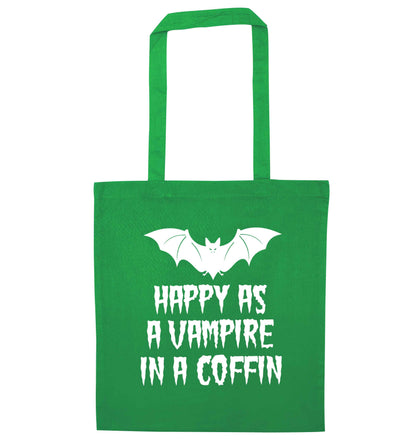 Happy as a vampire in a coffin green tote bag