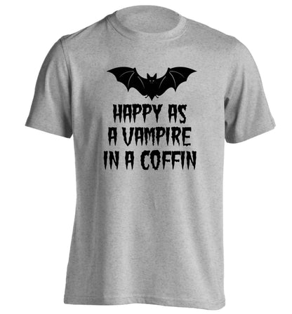 Happy as a vampire in a coffin adults unisex grey Tshirt 2XL