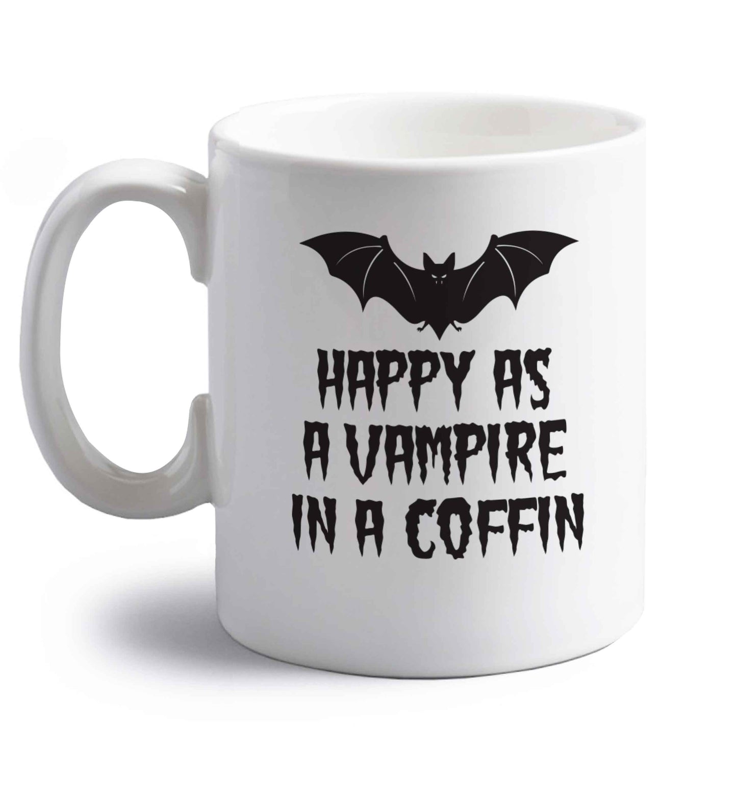 Happy as a vampire in a coffin right handed white ceramic mug 