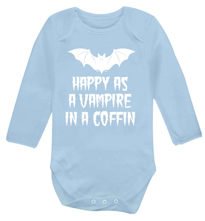 Happy as a vampire in a coffin Baby Vest long sleeved pale blue 6-12 months