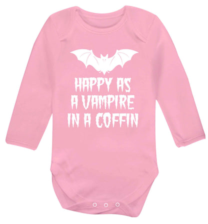 Happy as a vampire in a coffin Baby Vest long sleeved pale pink 6-12 months