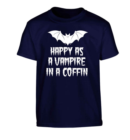 Happy as a vampire in a coffin Children's navy Tshirt 12-13 Years