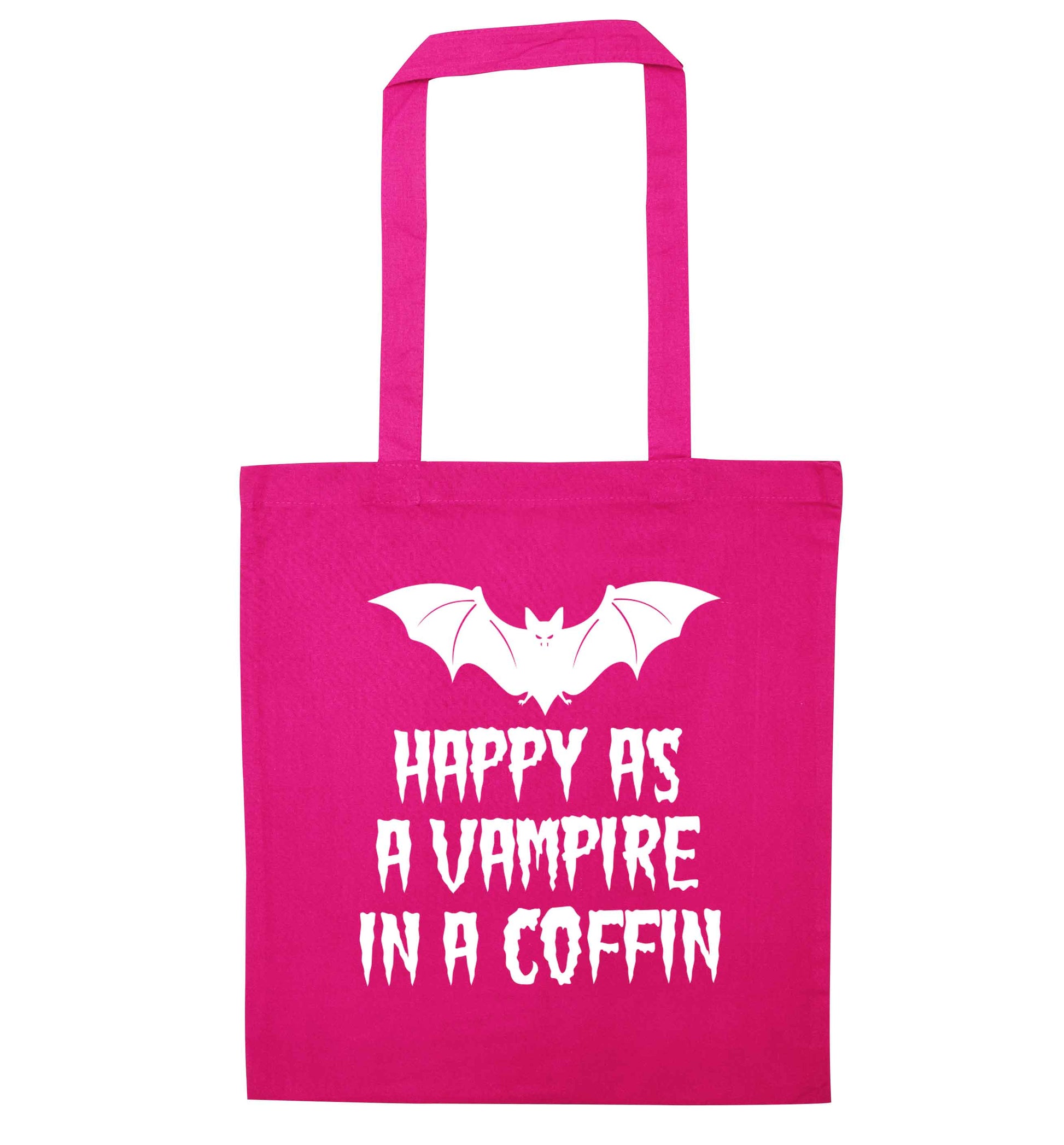 Happy as a vampire in a coffin pink tote bag