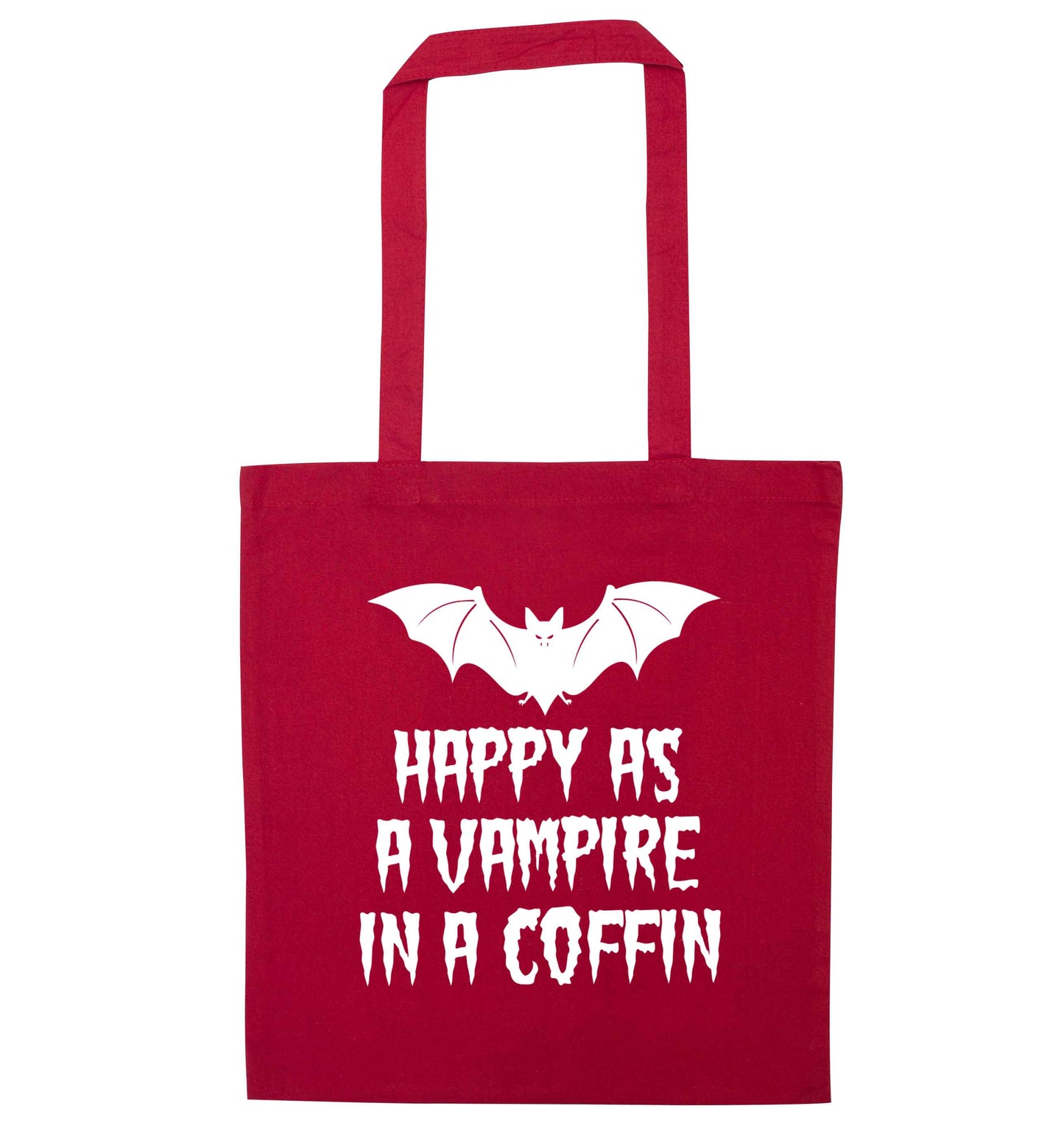Happy as a vampire in a coffin red tote bag