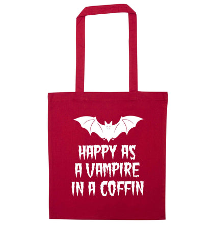 Happy as a vampire in a coffin red tote bag